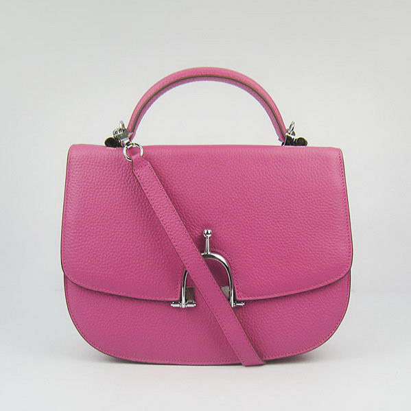 H8088 Hermes Stirrup Shoulder Bag Peach pelle di vitello d'argento